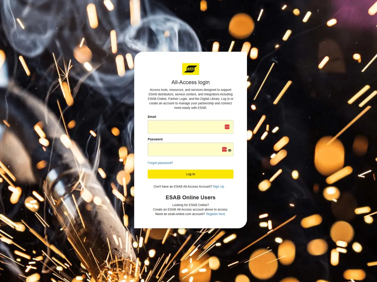 Authenticated account & services dashboard login screen