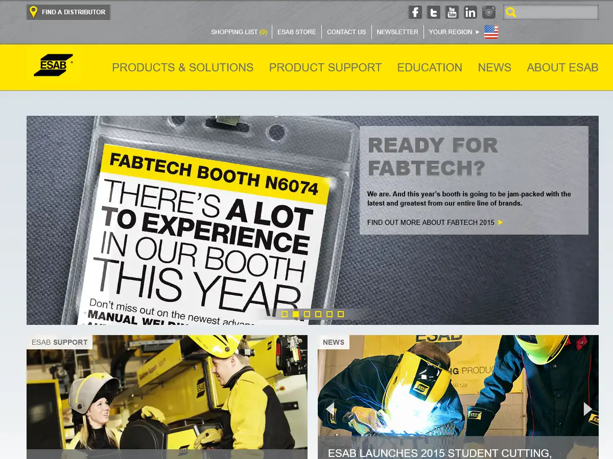 The old ESAB website design, showing a dated and less responsive layout.