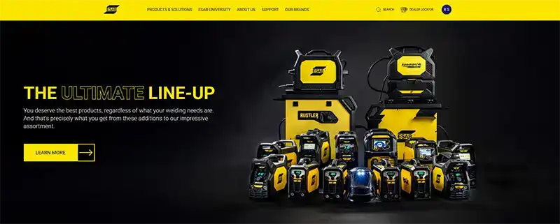 ESAB homepage showing modern CMS implementation